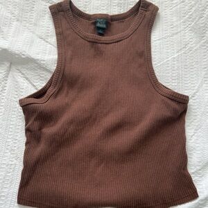 Brown Ribbed Tank Top